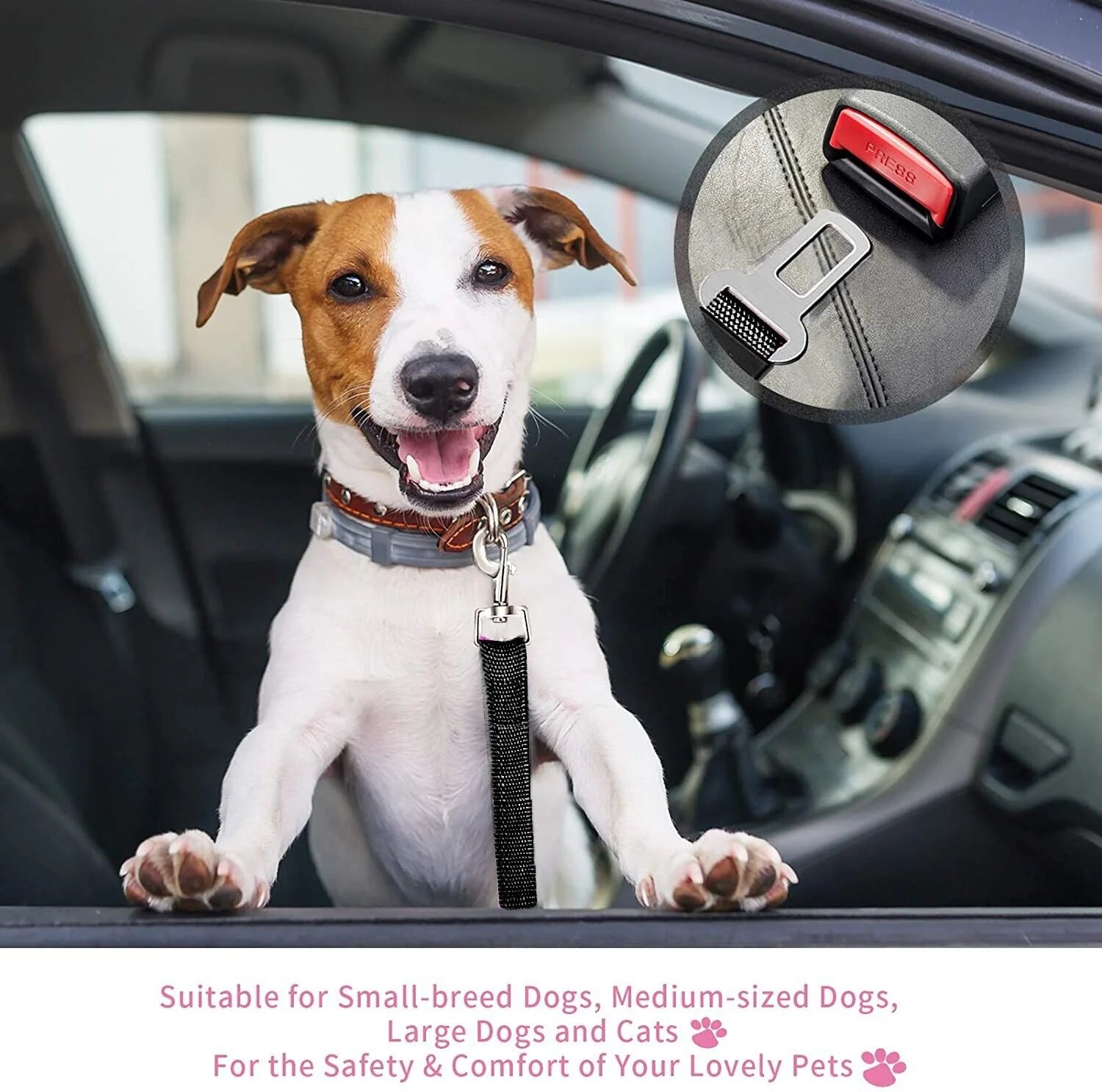 PetSecure Adjustable Seatbelt Harness – Car Safety Lead (2 Pack) - Pet seatbelt harness Readi Gear