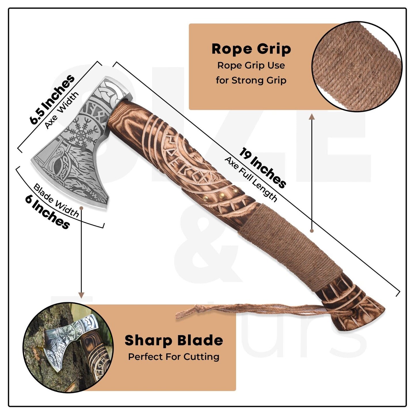 Handmade Carbon Steel Viking Axe – Carved Ashwood Handle & Leather Sheath - Viking Axe Readi Gear