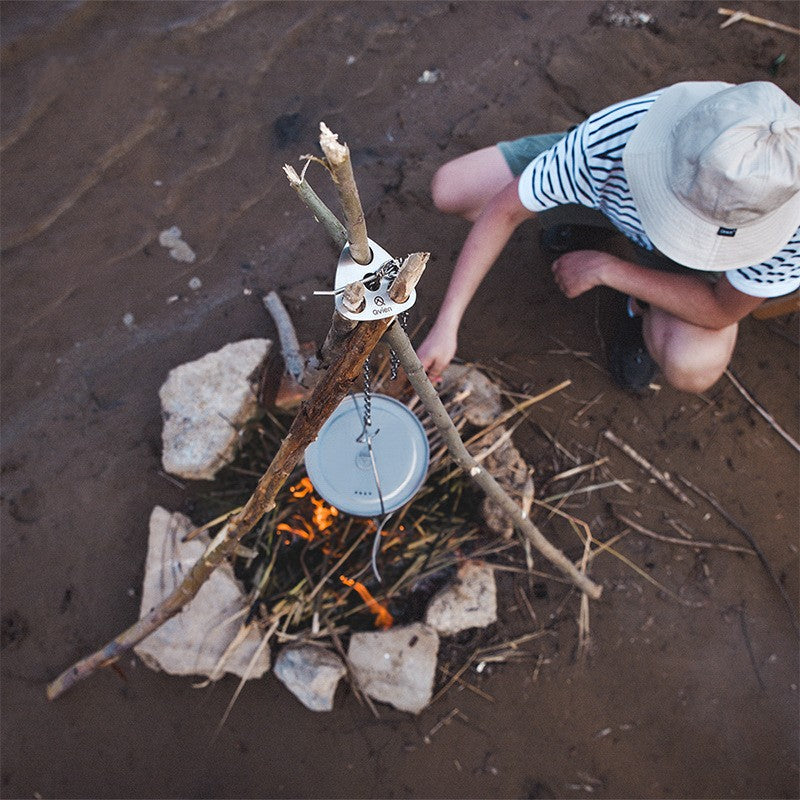 Trailblazer's Triangle: Stainless Steel Tripod Pot Hanger for Campfire Cooking - Campfire cooking gear Readi Gear