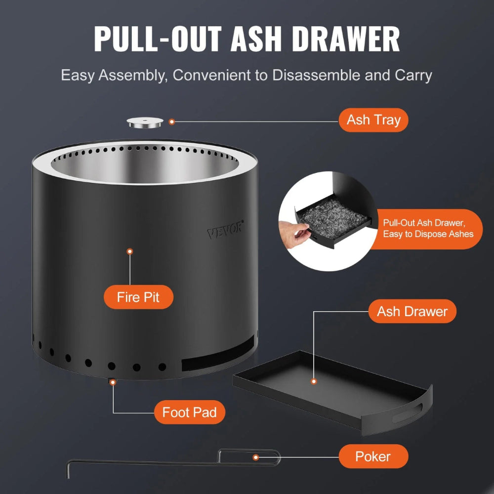 15" Smokeless Fire Pit – Portable Stainless Steel Outdoor Stove
