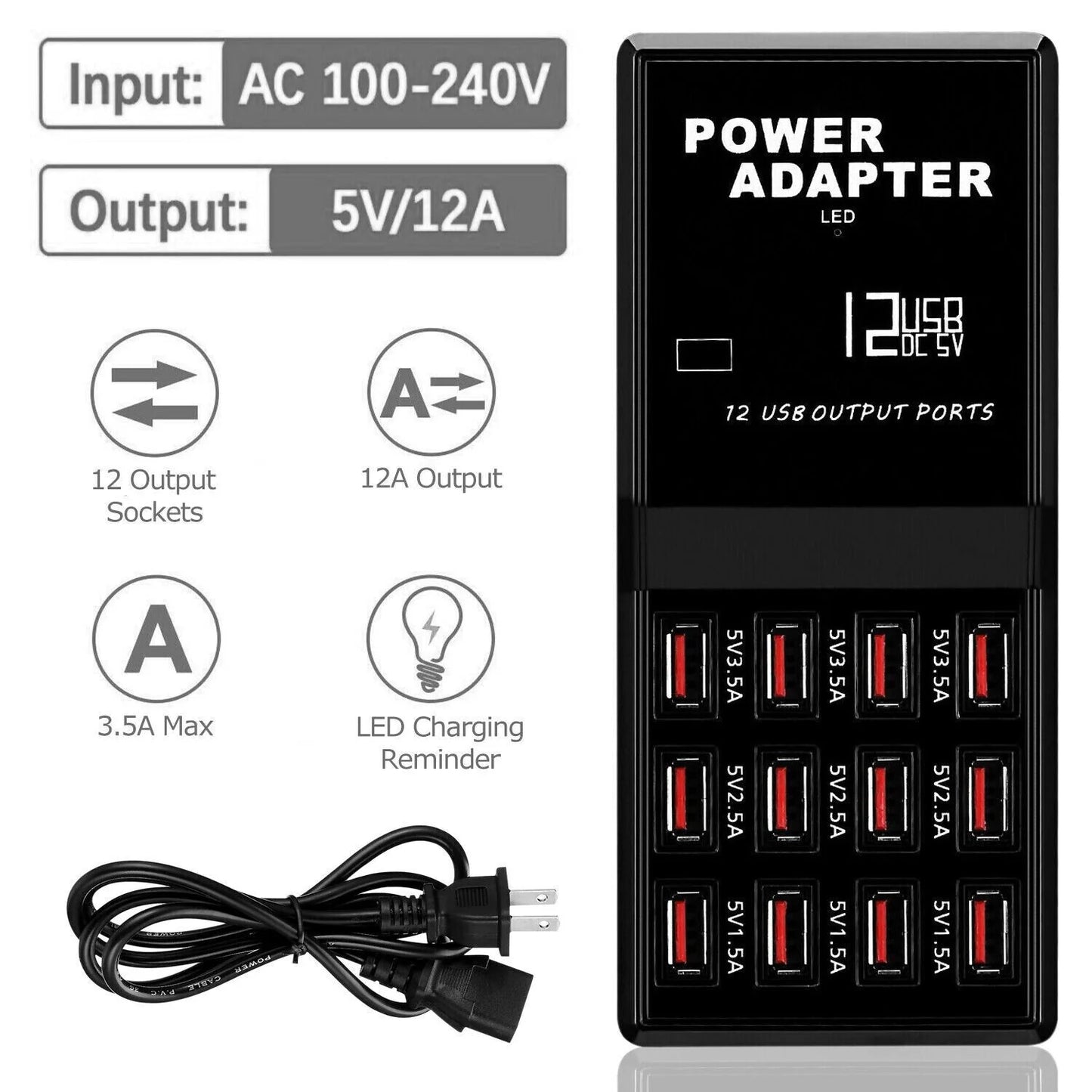 PowerPro 12-Port USB Charging Station: Desktop & Wall Charger Organizer - USB Charging Station Readi Gear