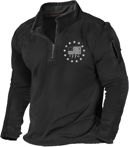 1776 USA Flag Men's Sweatshirt - Patriotic 1/4 Zip Pullover - 1776 1/4 zip pullover sweatshirt Readi Gear