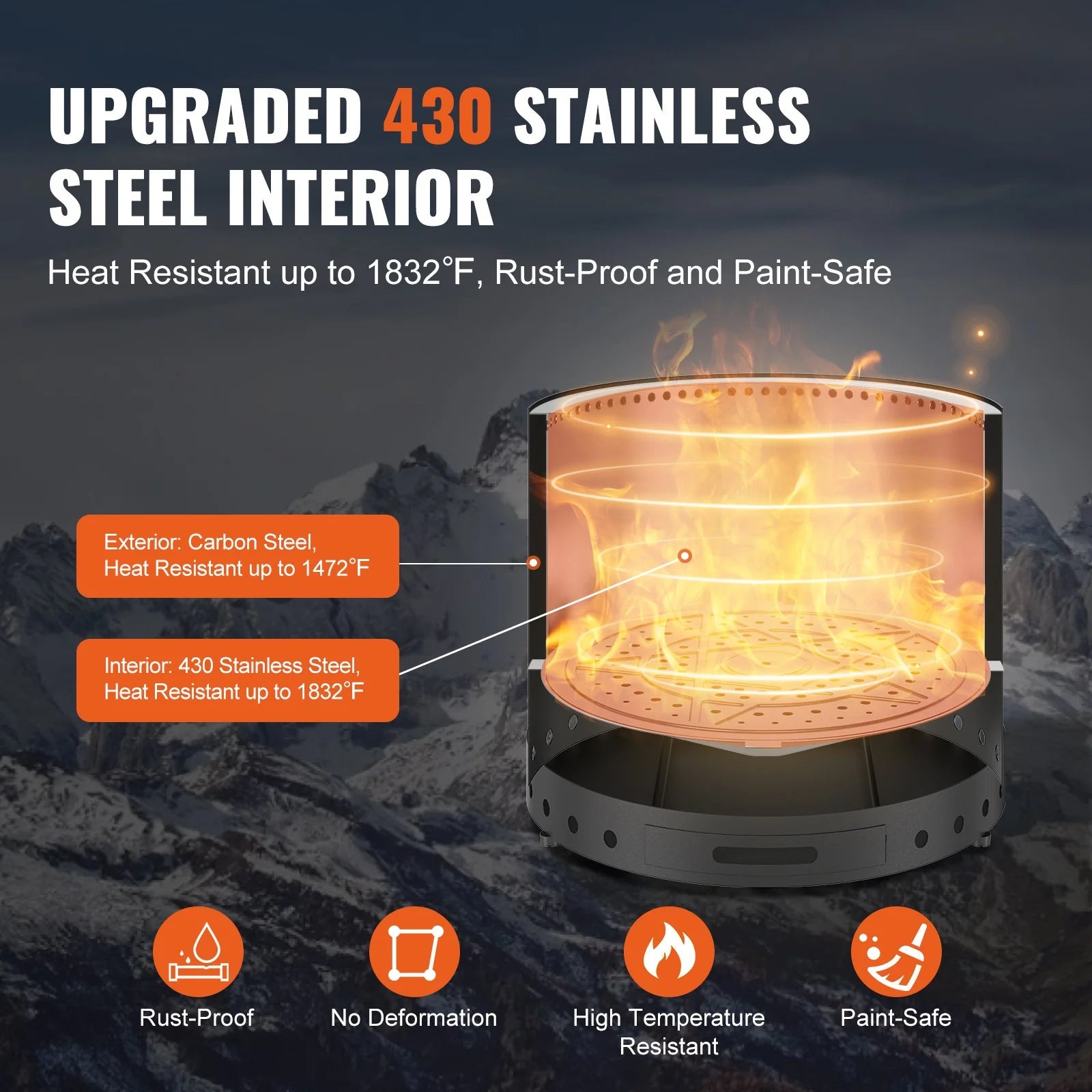 15" Smokeless Fire Pit – Portable Stainless Steel Outdoor Stove