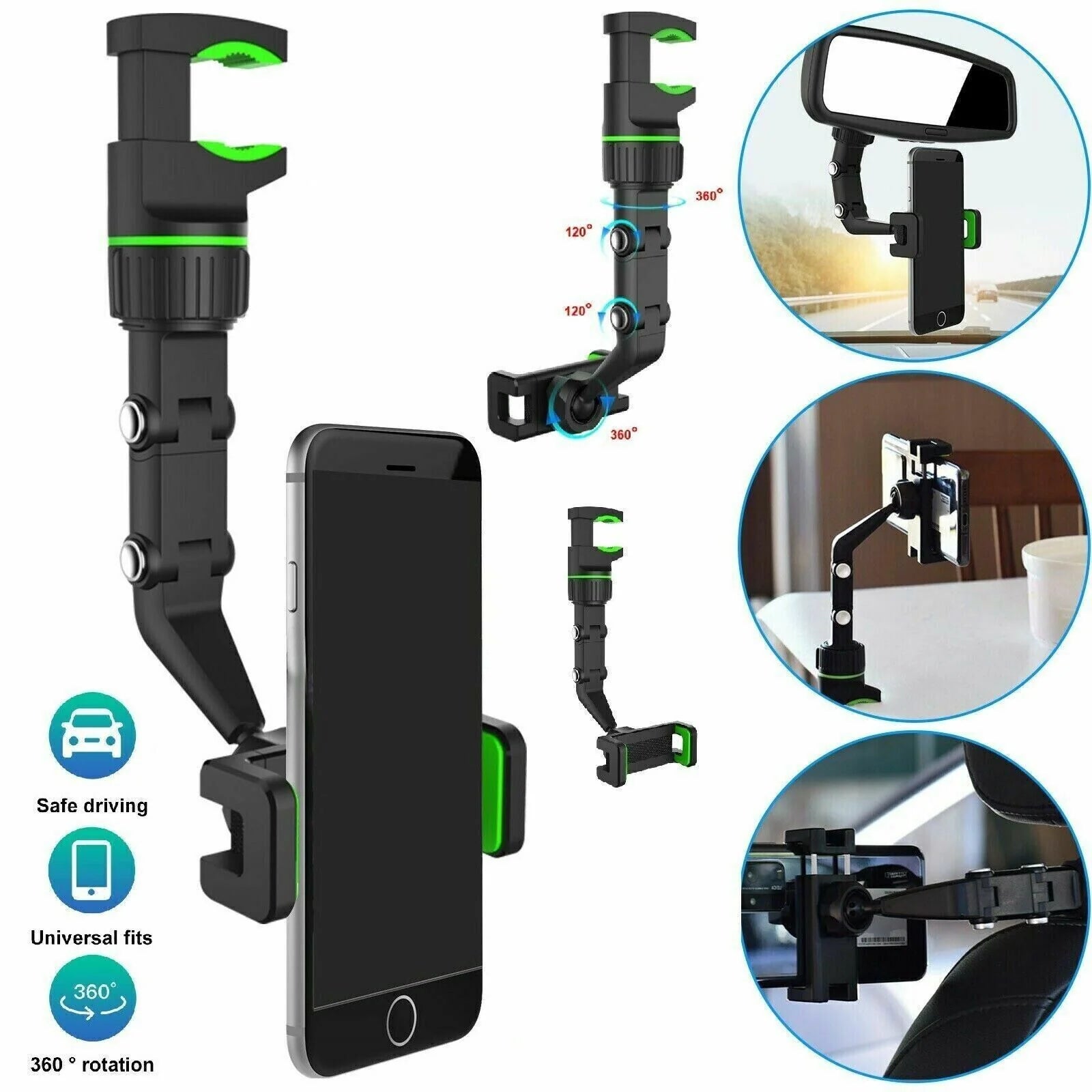 360° Rotating Rearview Mirror Phone Mount - Universal Car Clip - 360 degree rotating cell phone car mount Readi Gear