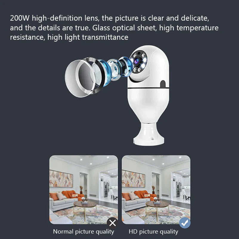 360° Smart Light Bulb Security Camera - 1080P, Wireless, IR Night Vision - 360° Security Camera Readi Gear