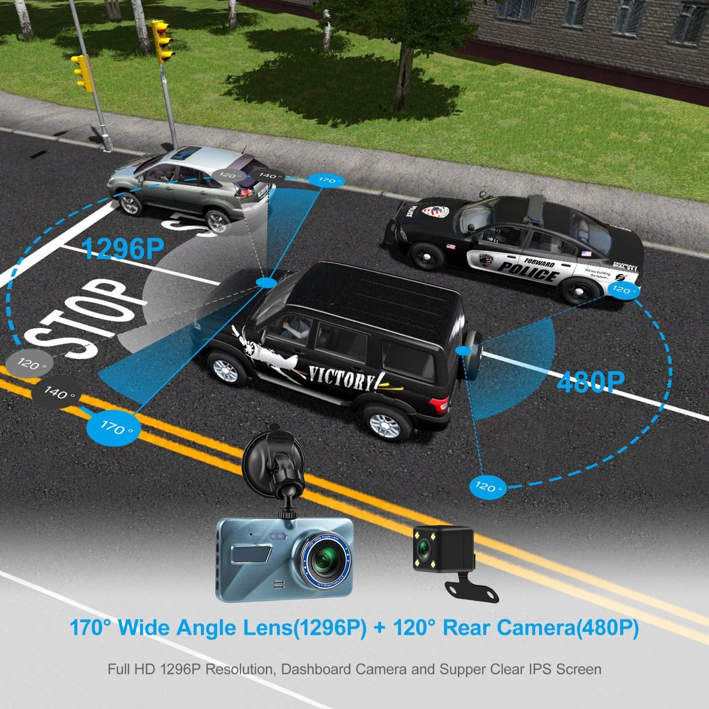 4” HD Touch Screen Dual Lens Dash Cam Recorder – Front & Rear Night Vision - Dash camera Readi Gear