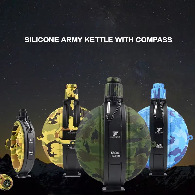 580ML Military Camouflage Water Bottle with Compass - Collapsible & Leakproof - Collapsible Canteen Readi Gear