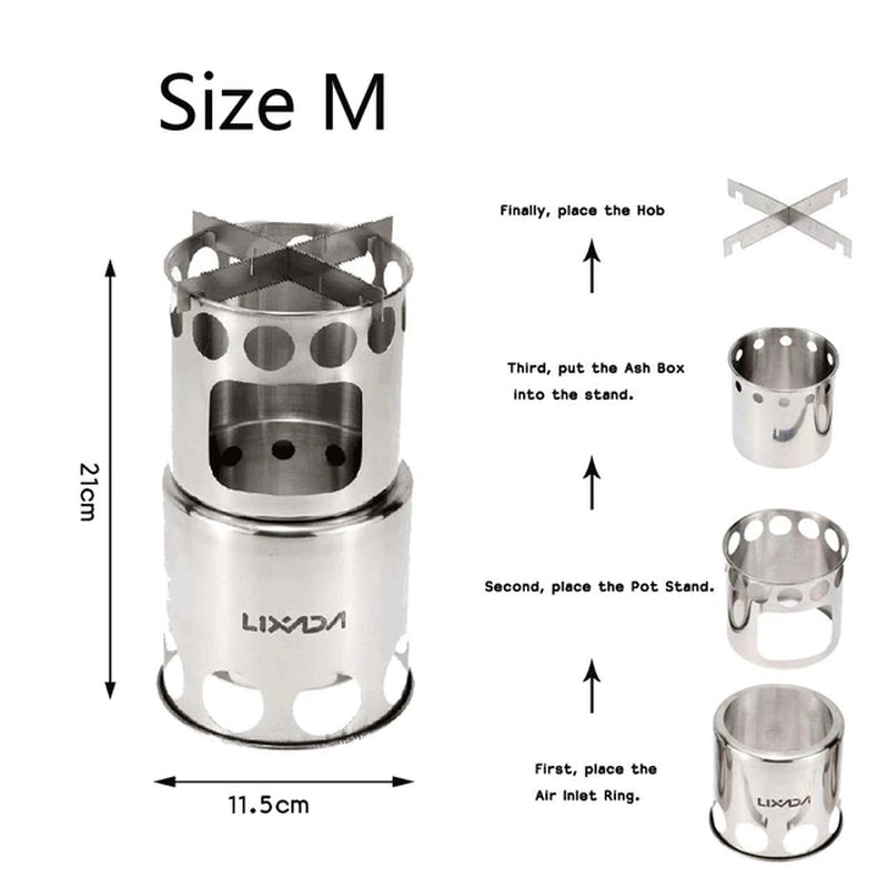 Lixada Portable Wood Stove - Lightweight Stainless Steel Cooking Burner for Camping - Portable Cooking Stove Readi Gear