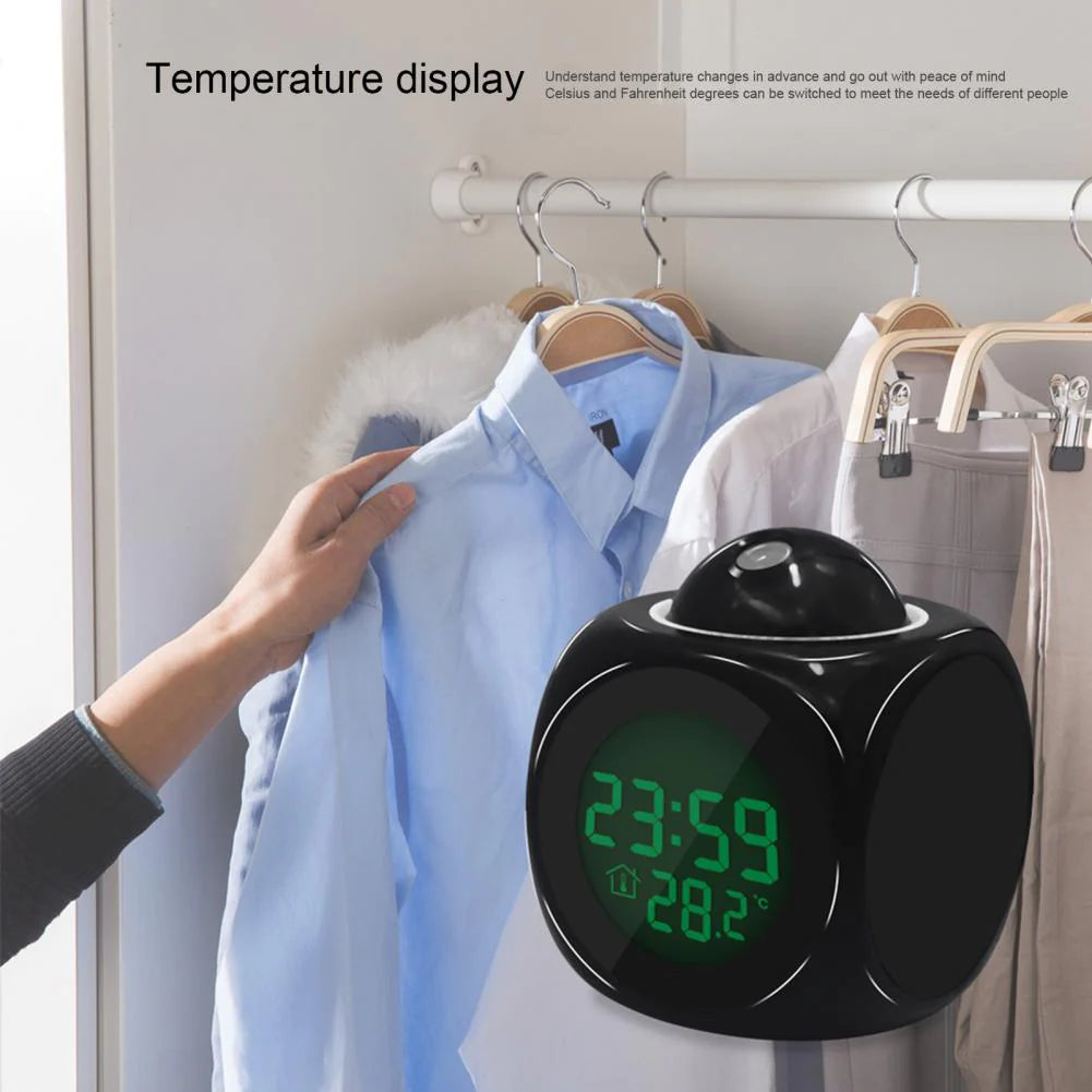 90° Swivel LED Projection Alarm Clock with Voice Talking & Weather Display - 90° Swivel LED Projection Alarm Clock with Voice Talking & Weather Display Readi Gear