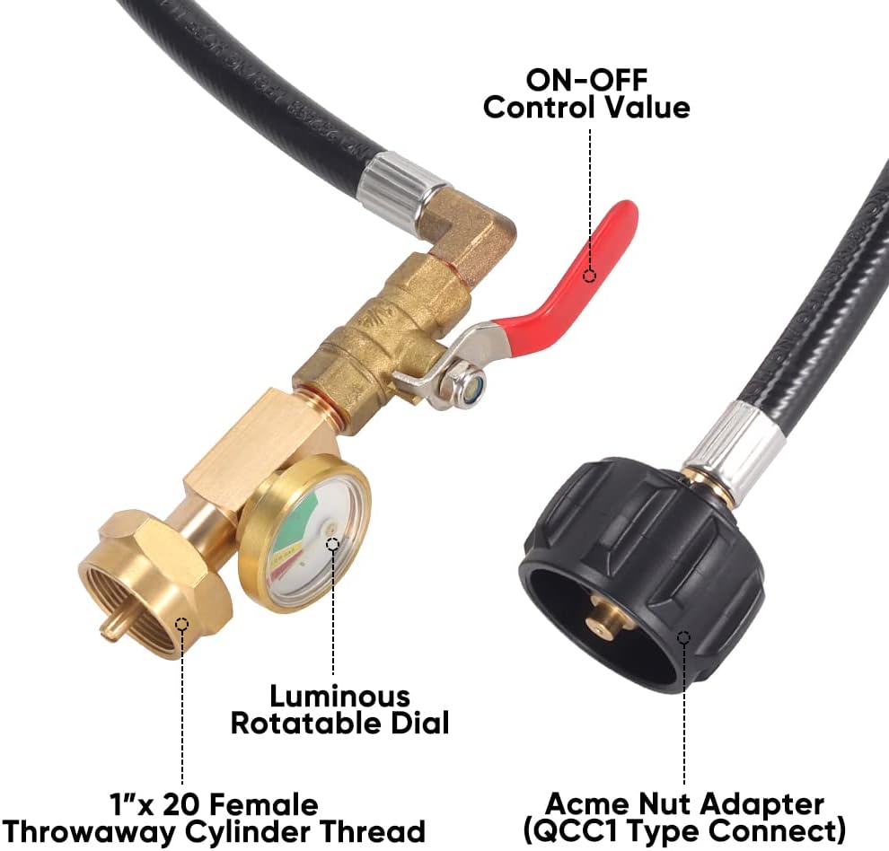 1LB Propane Tank Refill Hose with On/Off Valve – Fits 20/40LB Tanks