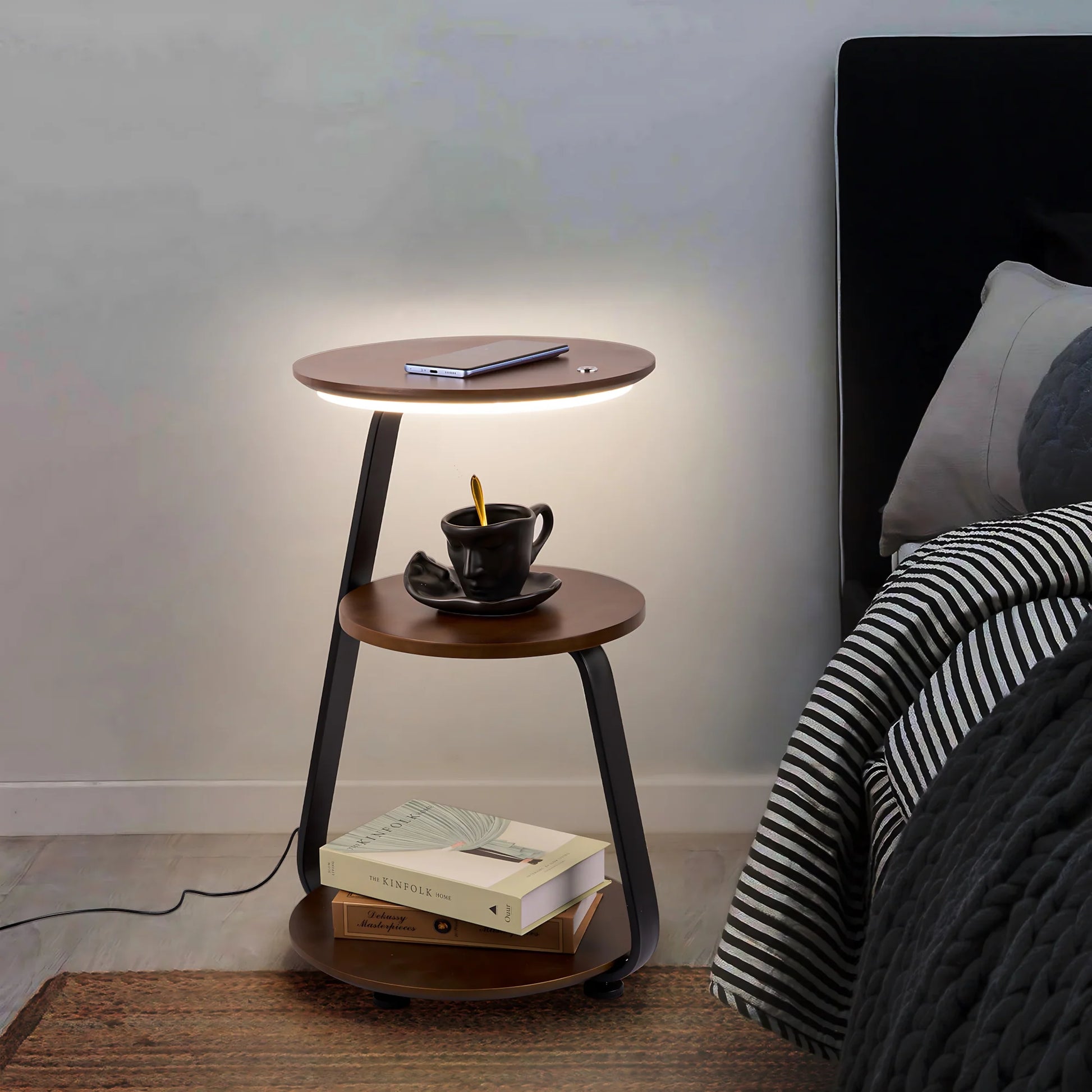 SmartGlow Nightstand: Dimmable LED Nightlight & Wireless Device Charger - Nightstand with light and charger Readi Gear