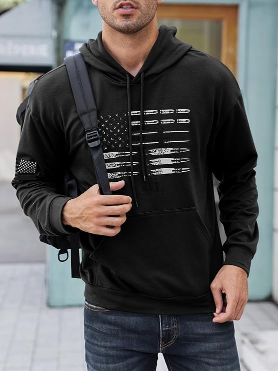 American Pride Bullet Flag Hoodie - Men's Vintage Pullover Sweatshirt - American Flag Bullet Hoodie Readi Gear