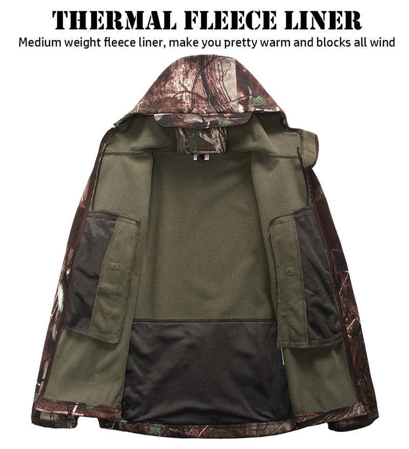 StealthCamo Waterproof Hooded Tactical Jacket - Warm Fleece, Windproof, Silent - Camouflage Jacket Readi Gear