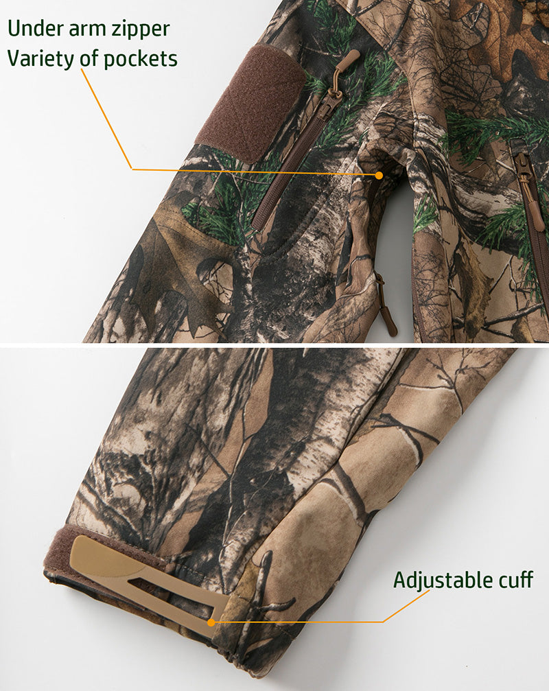 StealthCamo Waterproof Hooded Tactical Jacket - Warm Fleece, Windproof, Silent - Camouflage Jacket Readi Gear