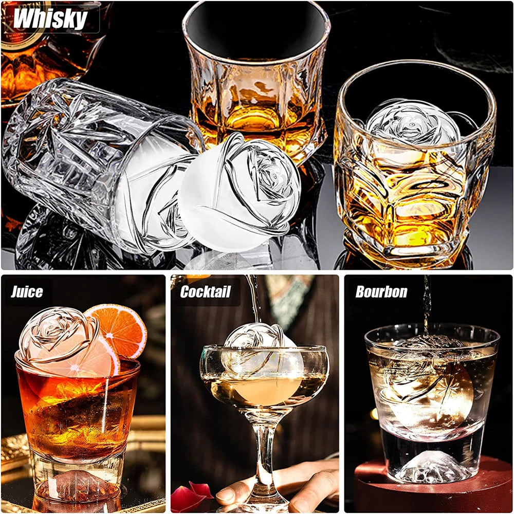 ChillRose 3D Ice Molds - 4 Large Flower Shaped Ice Cubes - Rose 3D Ice Cube Mold Readi Gear