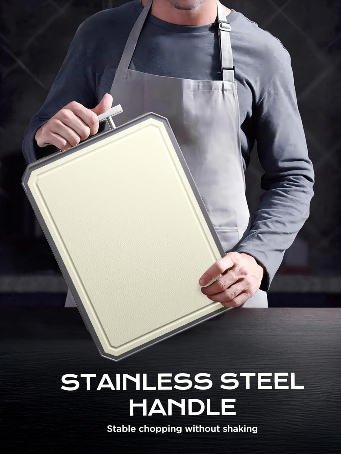 BPA-Free Stainless Steel Cutting Board – Eco-Friendly Wheat Straw Side
