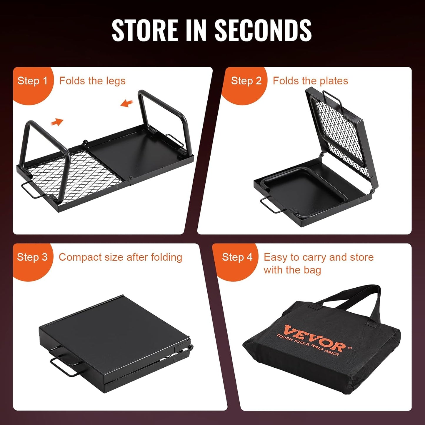 CampMate Foldable Grill & Griddle - Heavy Duty Fire Pit Cooking Rack - Foldable Campfire Grill Readi Gear