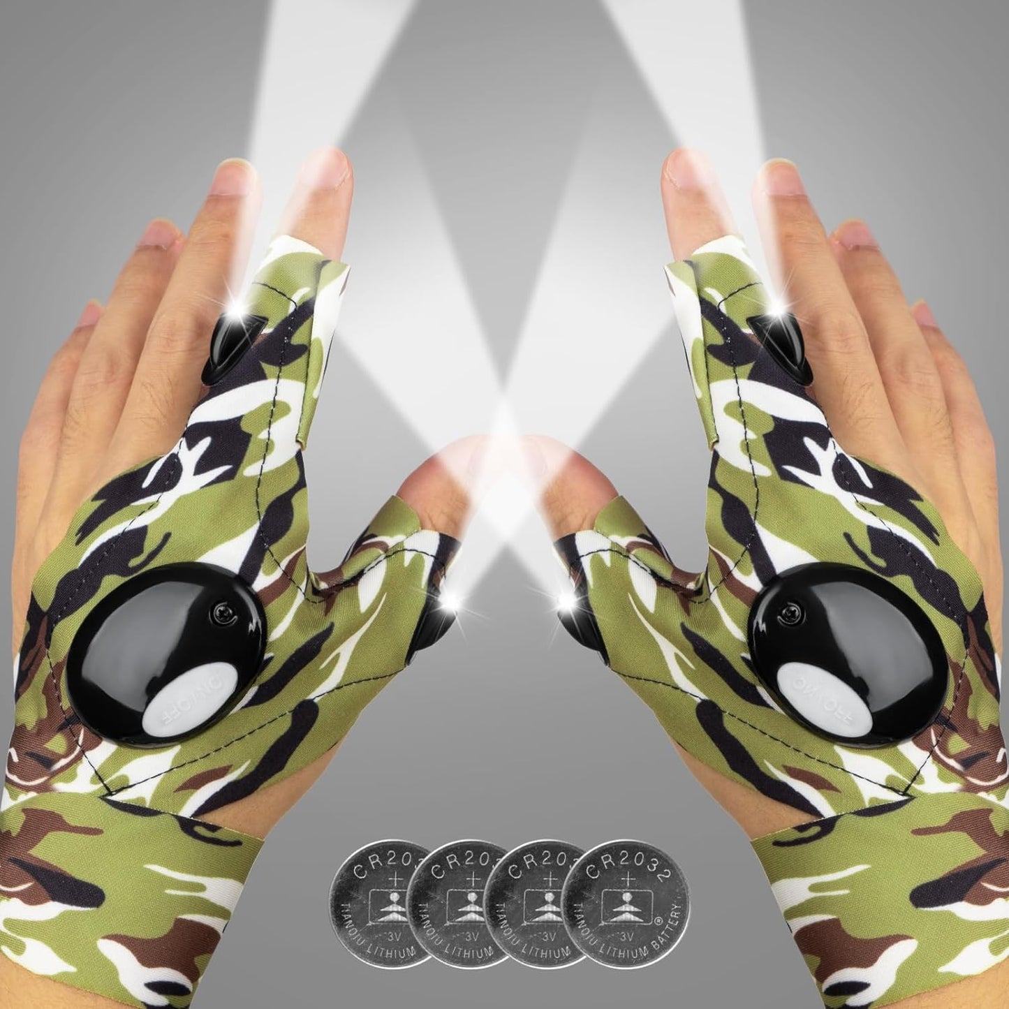 CamoGuard LED Flashlight Gloves - Hands-Free Waterproof Light for Outdoors - Flashlight gloves Readi Gear