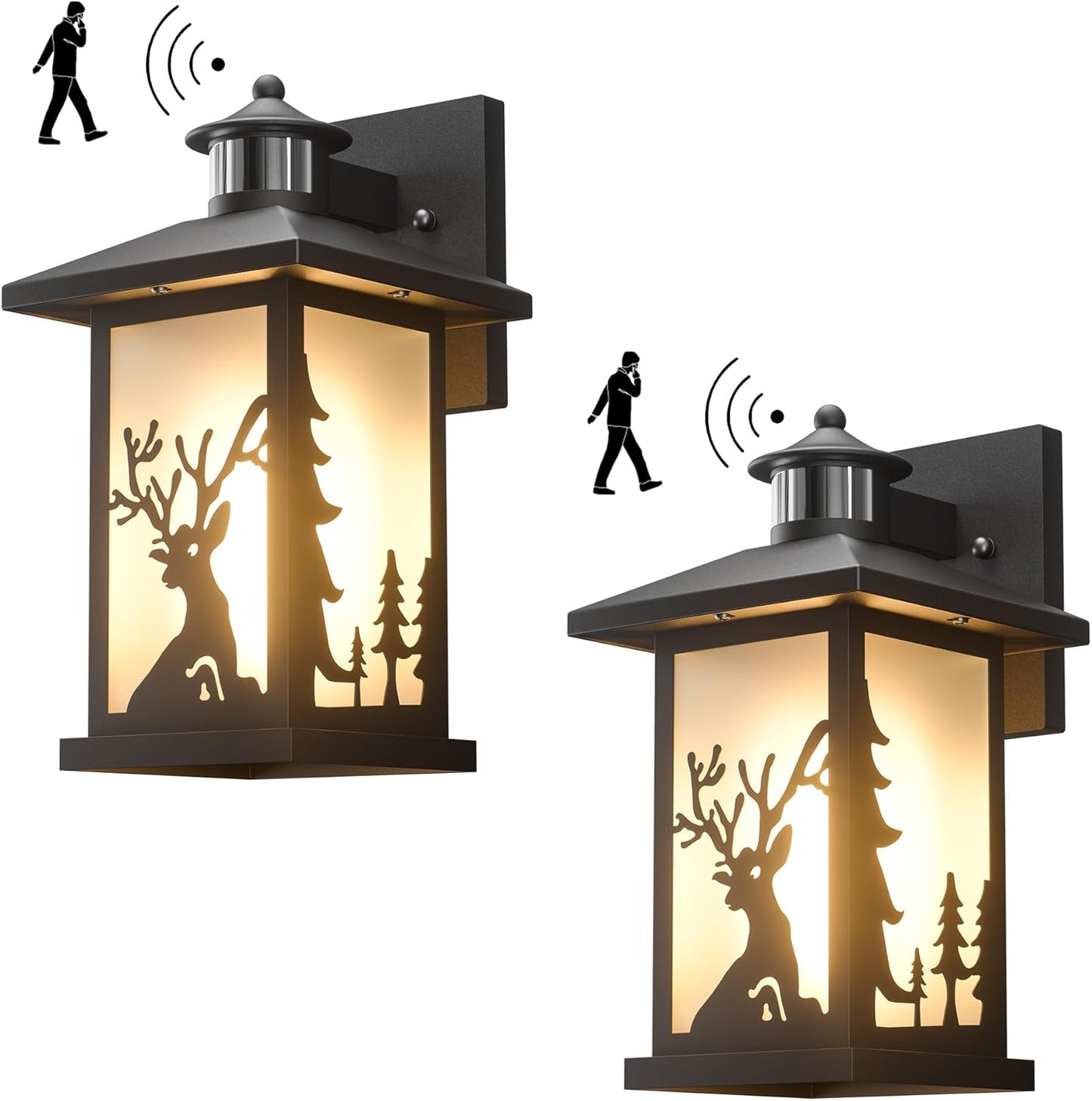 WildLodge Outdoor Porch Light - Deer Design, Motion Sensor, Dusk to Dawn - Rustic deer design porch lights Readi Gear