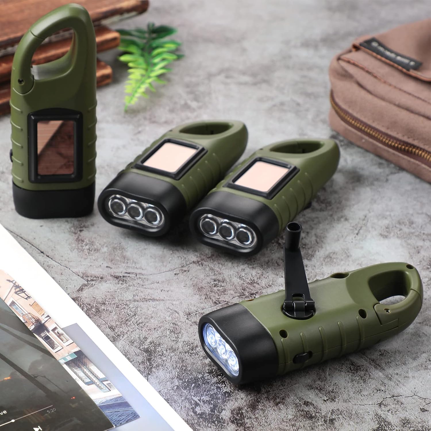 SolarCrank Survival Flashlights - Rechargeable LED Emergency Light w/ Carabiner - Solar crank flashlight Readi Gear