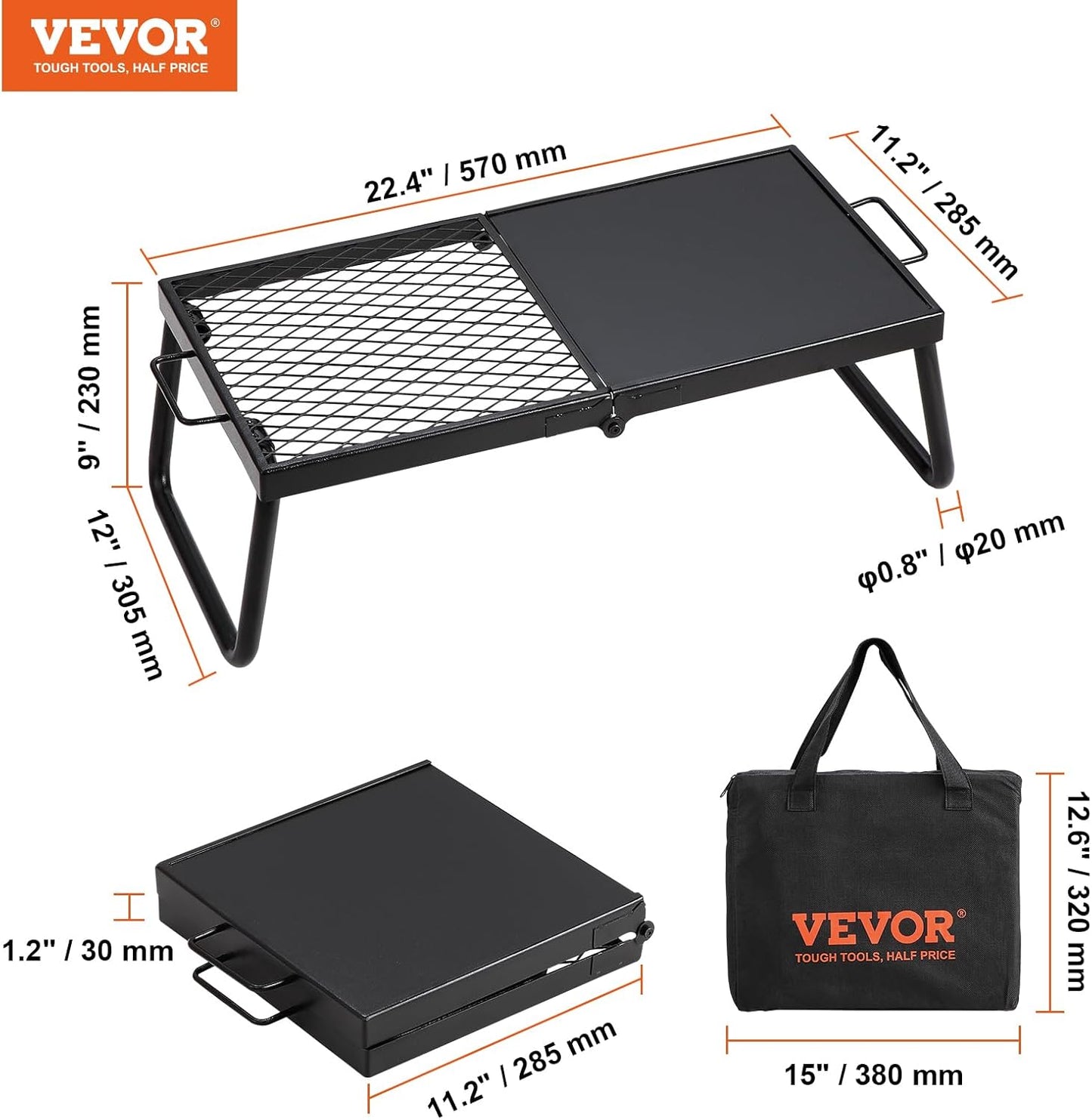 CampMate Foldable Grill & Griddle - Heavy Duty Fire Pit Cooking Rack - Foldable Campfire Grill Readi Gear