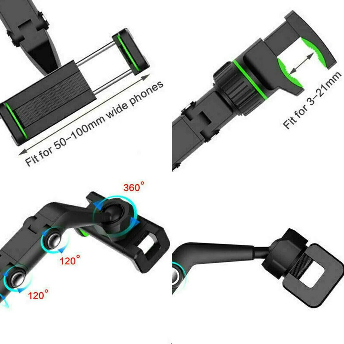 360° Rotating Rearview Mirror Phone Mount - Universal Car Clip - 360 degree rotating cell phone car mount Readi Gear