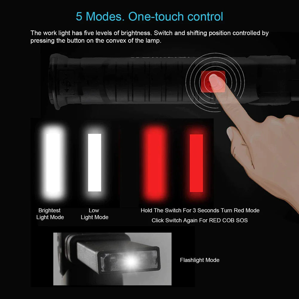 360° Rotating LED Work Light with 5 Modes, Hook and Magnetic Base - Work Light Readi Gear