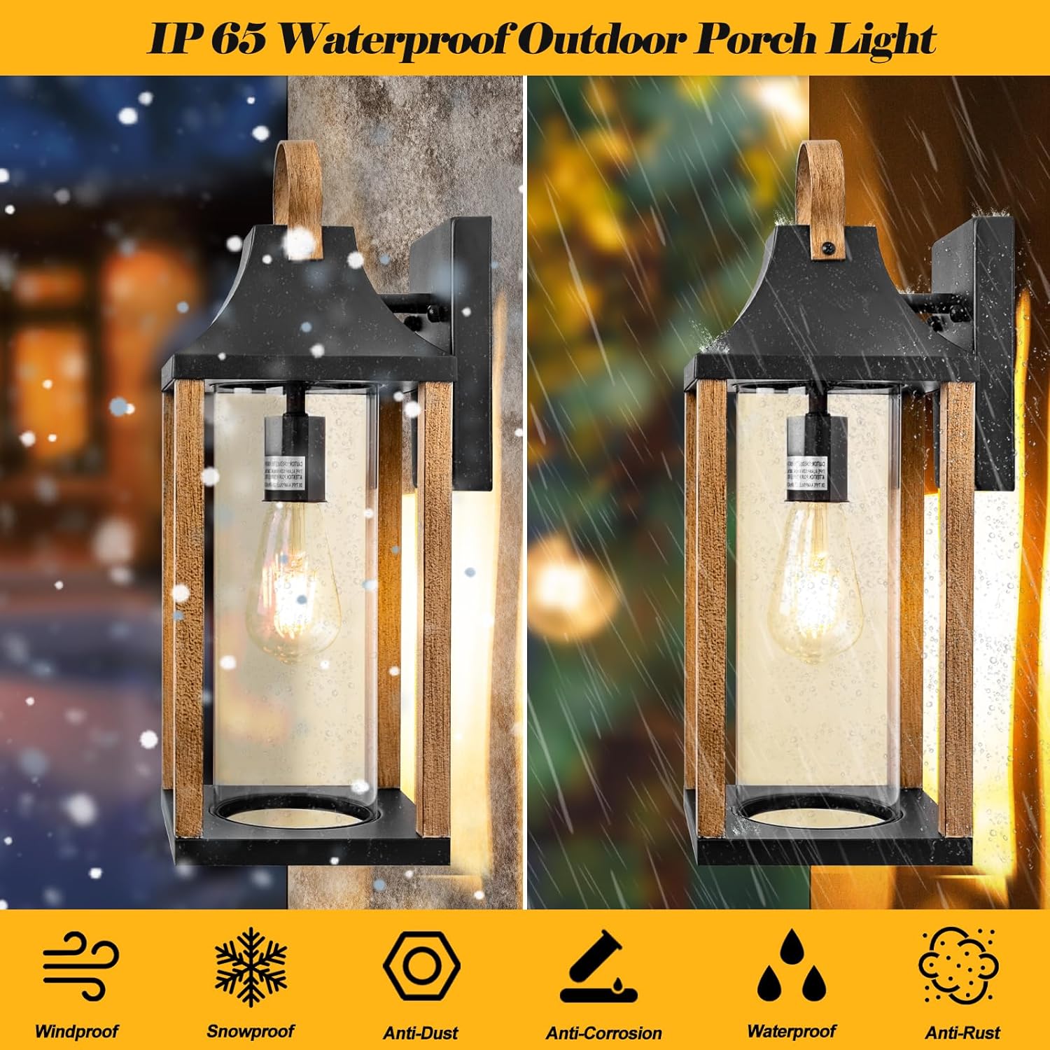 RusticWood Large 17" Outdoor Wall Sconce for Porch & Patio - Rustic wood porch sconce Readi Gear