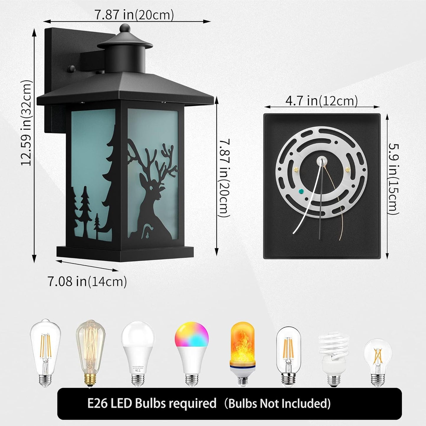 WildLodge Outdoor Porch Light - Deer Design, Motion Sensor, Dusk to Dawn - Rustic deer design porch lights Readi Gear