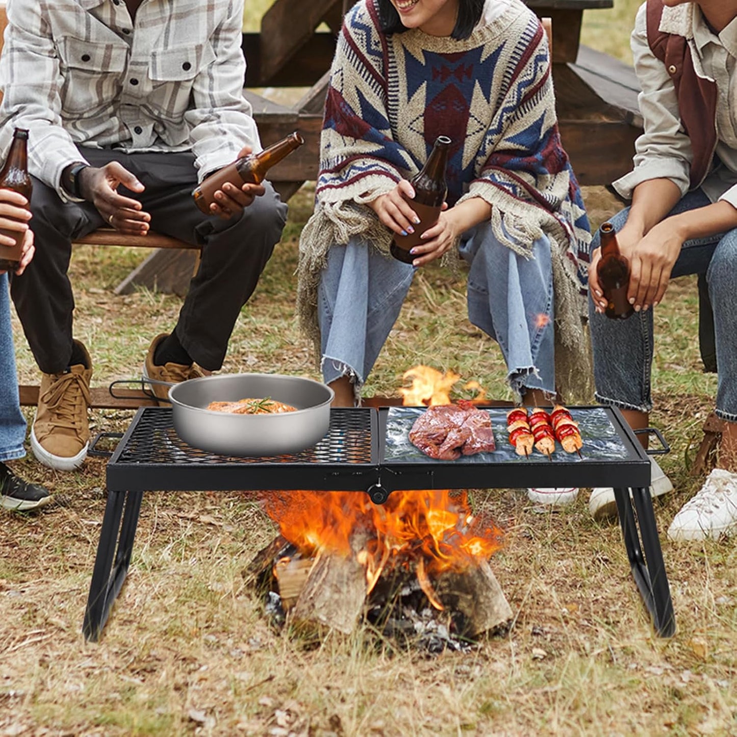 CampMate Foldable Grill & Griddle - Heavy Duty Fire Pit Cooking Rack - Foldable Campfire Grill Readi Gear