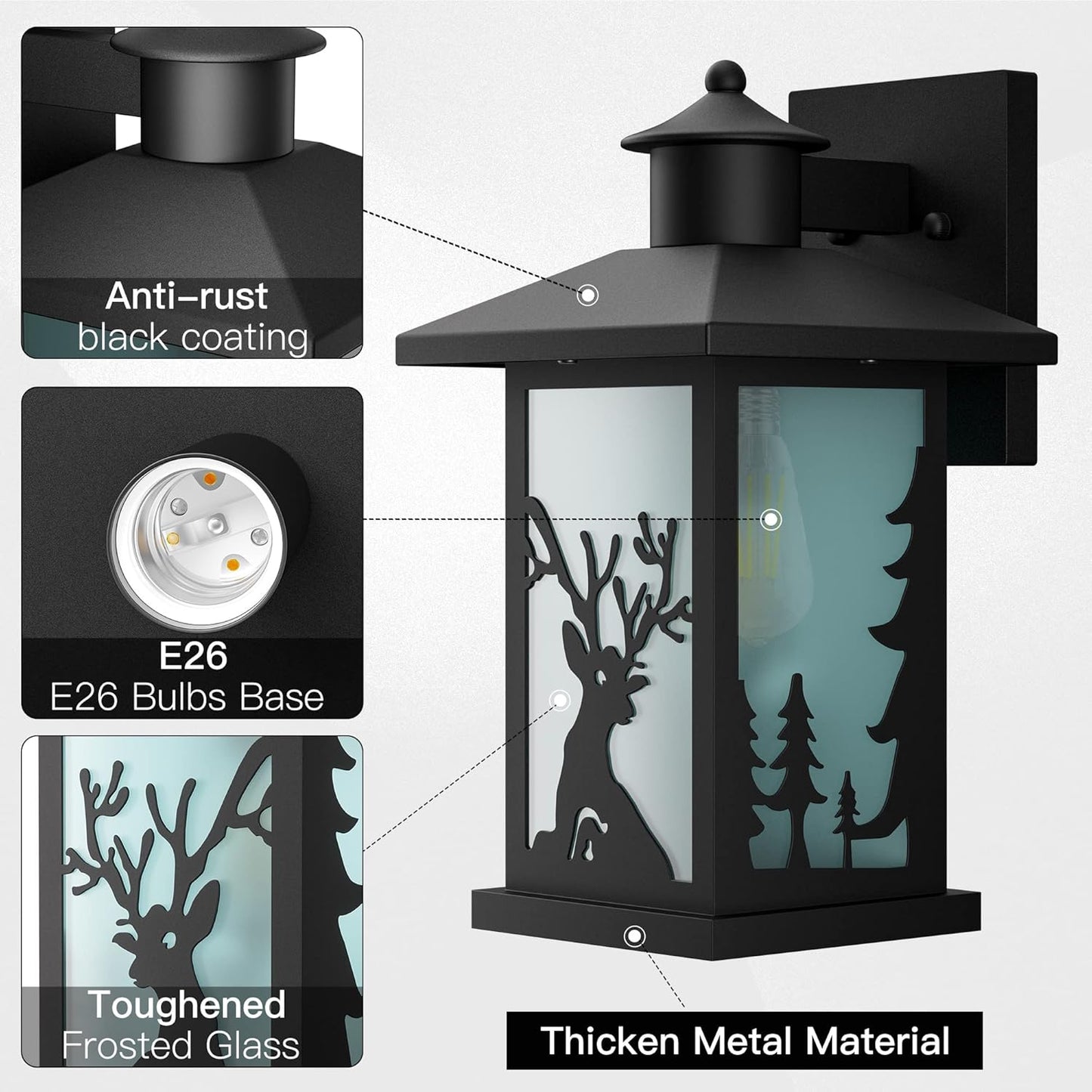 WildLodge Outdoor Porch Light - Deer Design, Motion Sensor, Dusk to Dawn - Rustic deer design porch lights Readi Gear
