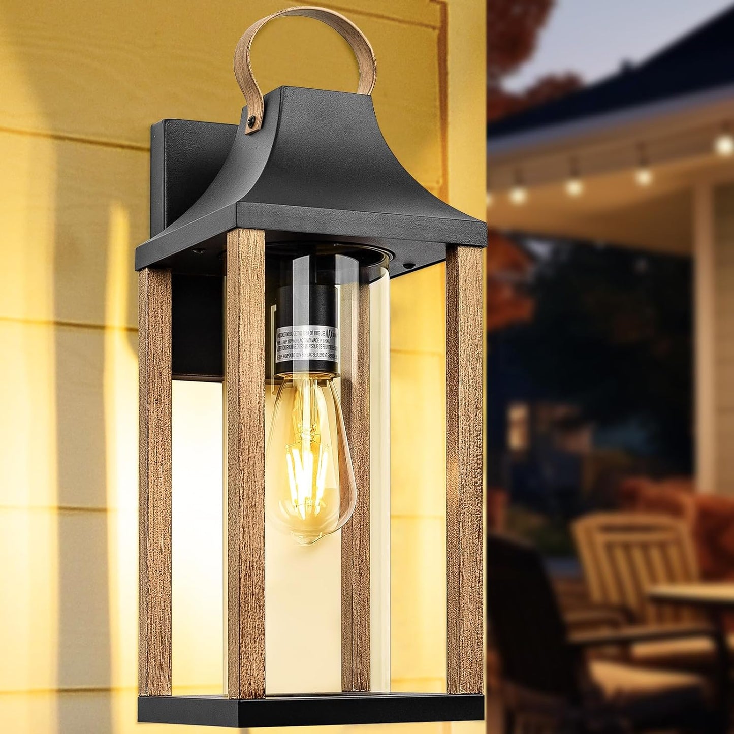 RusticWood Large 17" Outdoor Wall Sconce for Porch & Patio - Rustic wood porch sconce Readi Gear