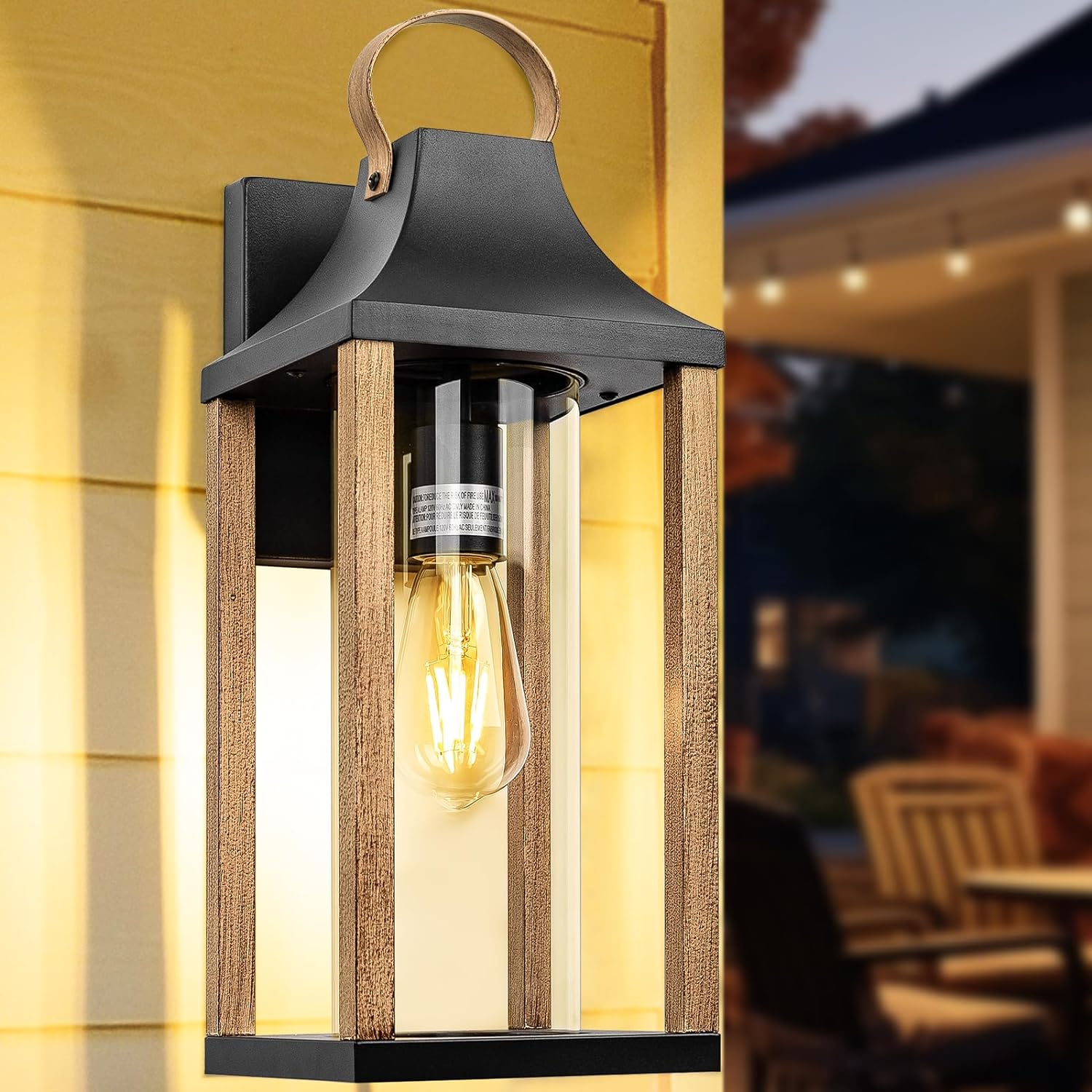 RusticWood Large 17" Outdoor Wall Sconce for Porch & Patio - Rustic wood porch sconce Readi Gear