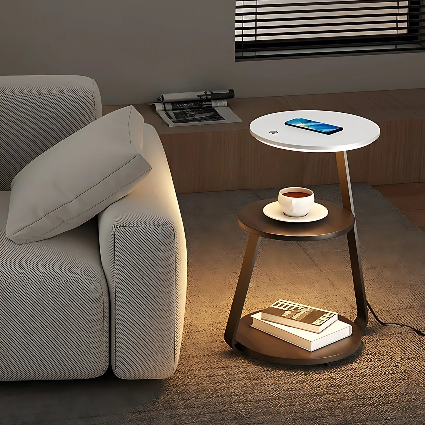 SmartGlow Nightstand: Dimmable LED Nightlight & Wireless Device Charger - Nightstand with light and charger Readi Gear