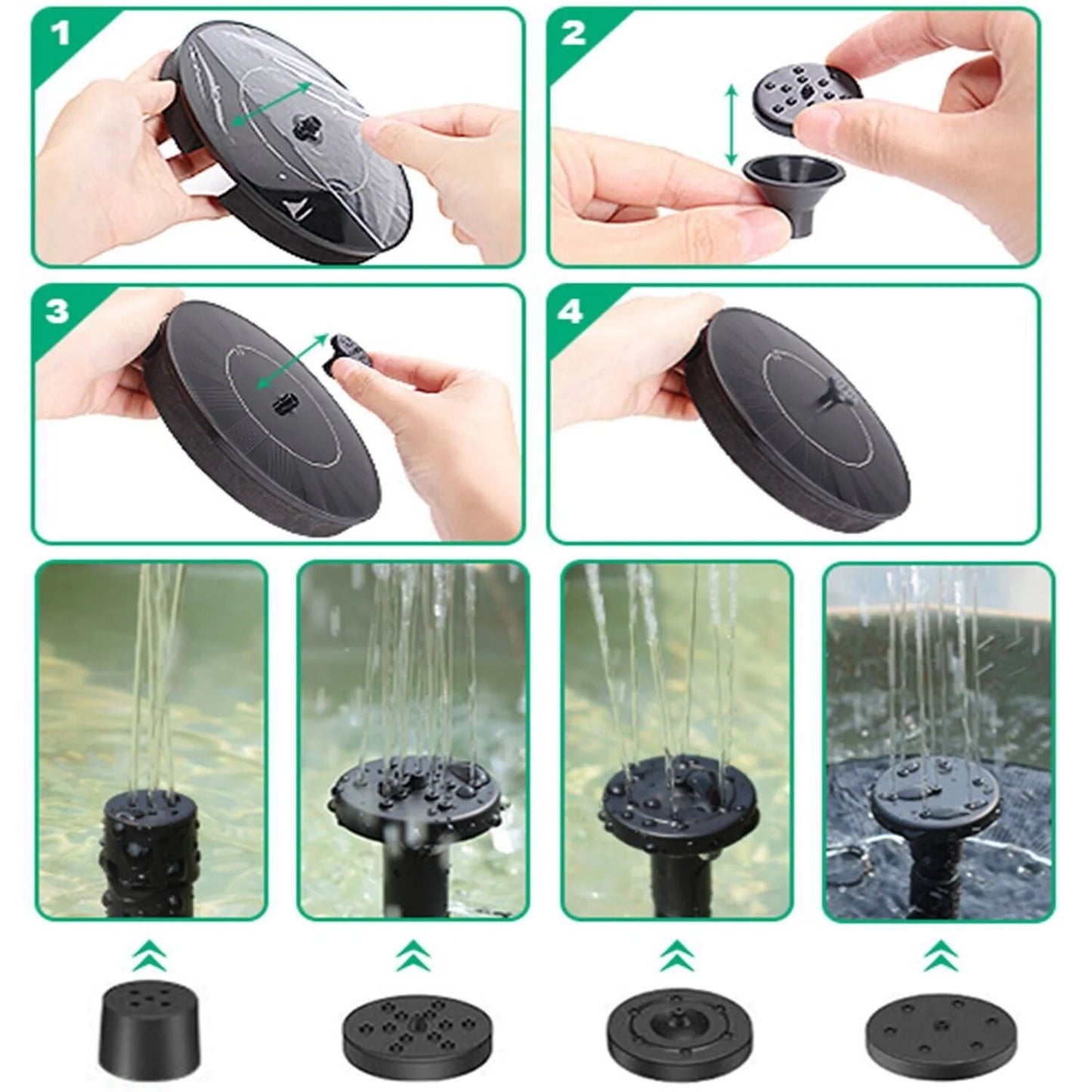 SunGlow Solar Bird Bath Fountain - 4 Dynamic Spray Options - solar bird bath water fountain Readi Gear