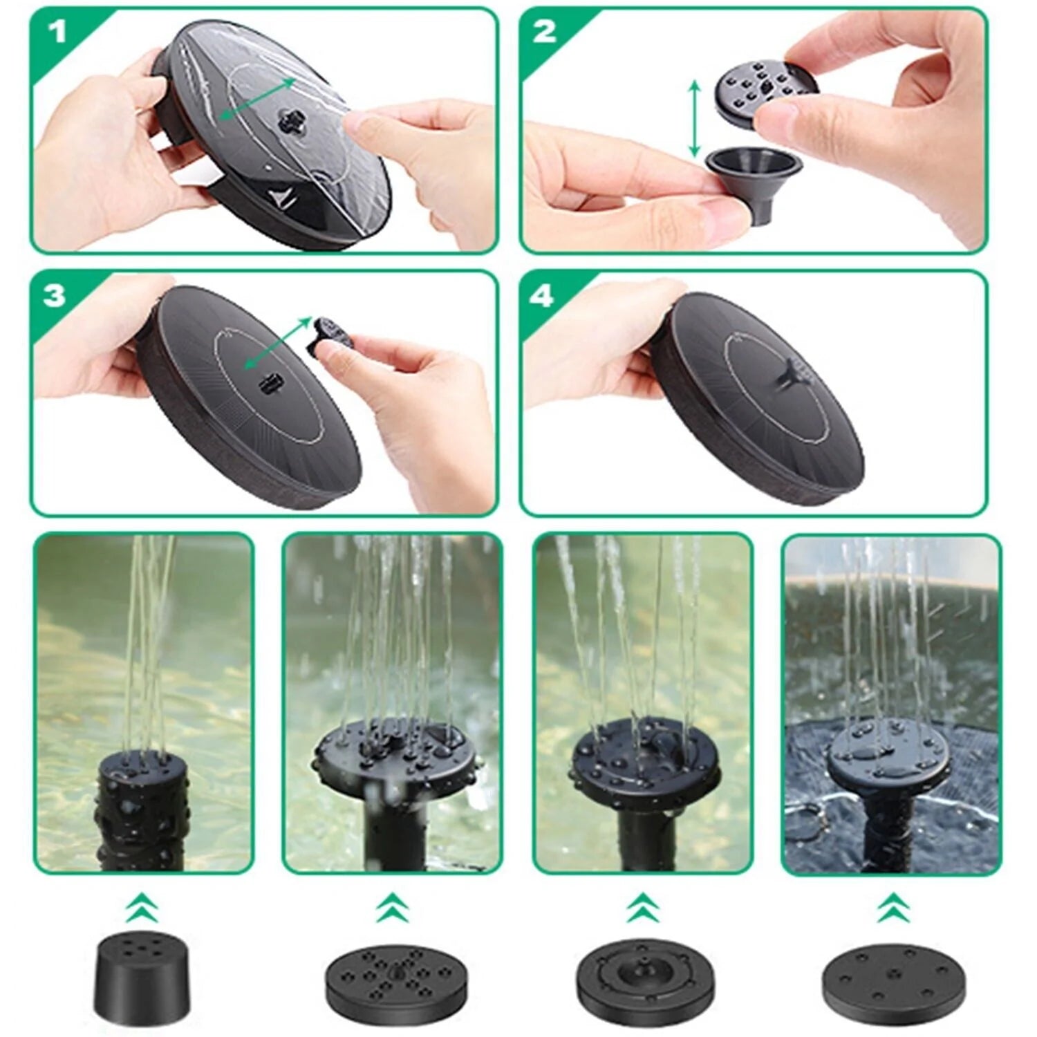 SunGlow Solar Bird Bath Fountain - 4 Dynamic Spray Options - solar bird bath water fountain Readi Gear