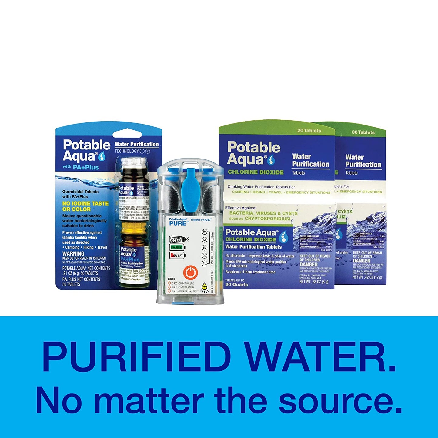 Potable Aqua Water Purification Tablets - 50 Count: Essential for Hiking & Emergency Kits - Water Purification Tablets Readi Gear