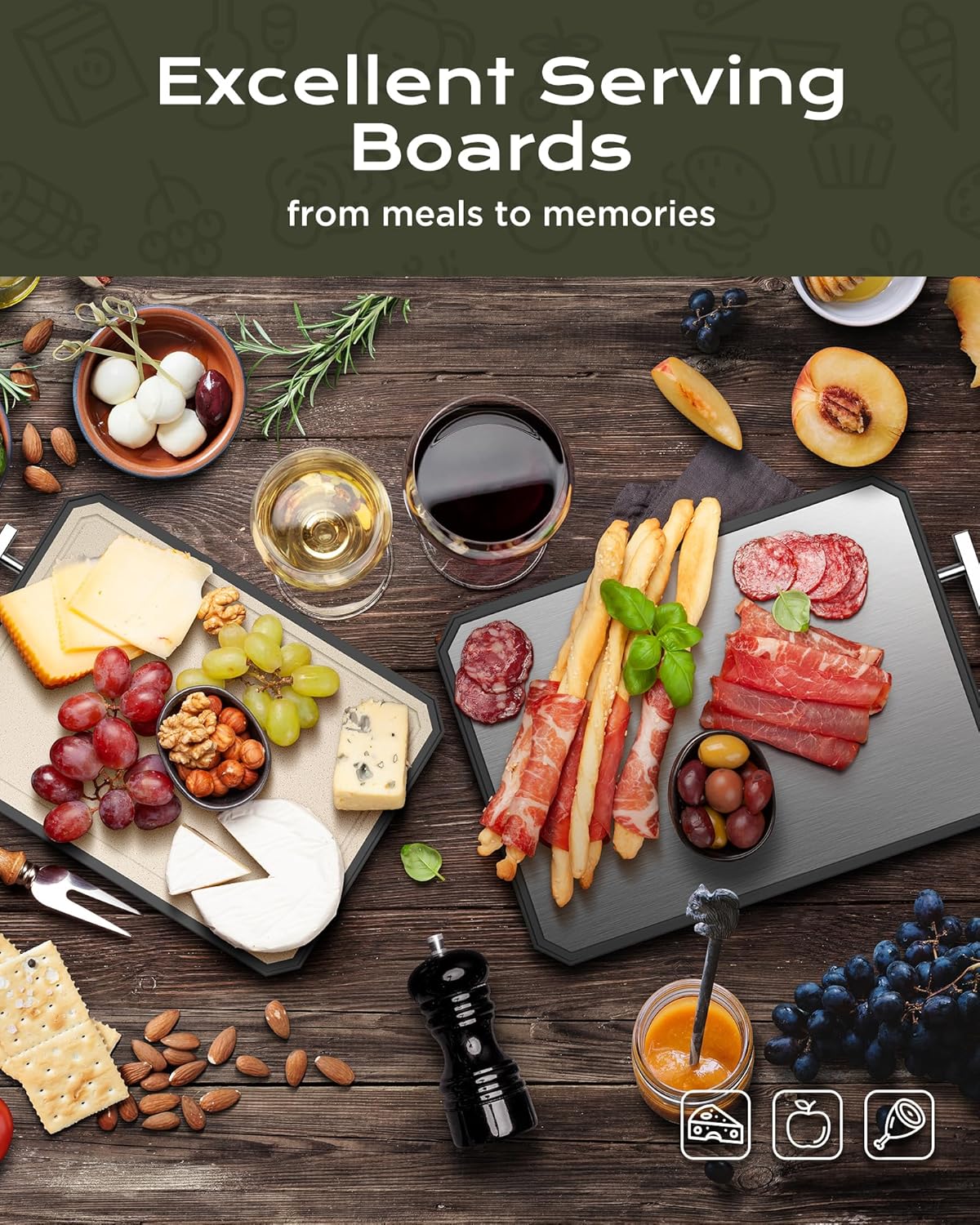 BPA-Free Stainless Steel Cutting Board – Eco-Friendly Wheat Straw Side