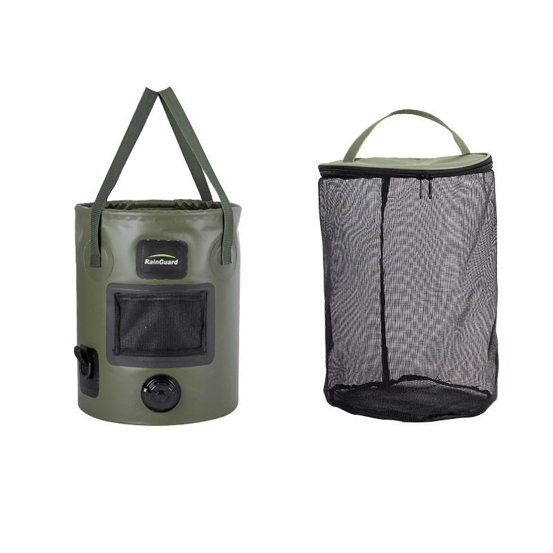 Collapsible Fishing & Camping Bucket - 25L with Mesh Bag Insert & Side Pocket - Collapsible Fishing & Camping Bucket - 25L with Mesh Bag Insert & Side Pocket Readi Gear