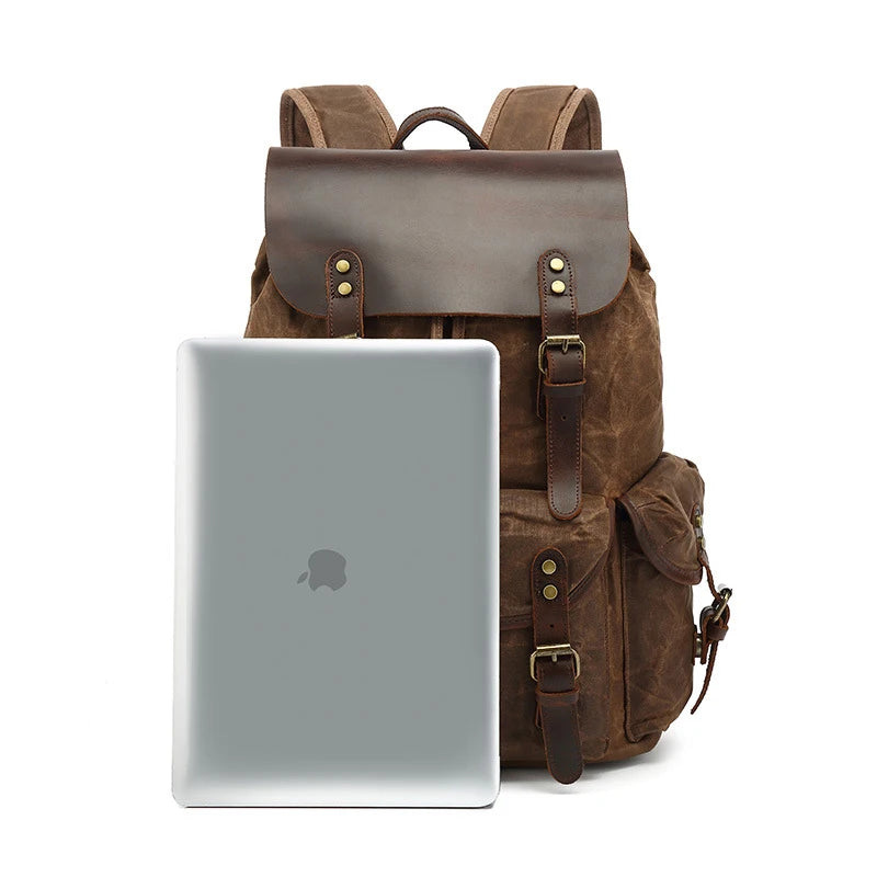 CanyonRidge Waxed Canvas Backpack - Classic Leather Rucksack - Vintage wax canvas backpack Readi Gear