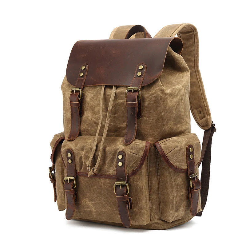 CanyonRidge Waxed Canvas Backpack - Classic Leather Rucksack