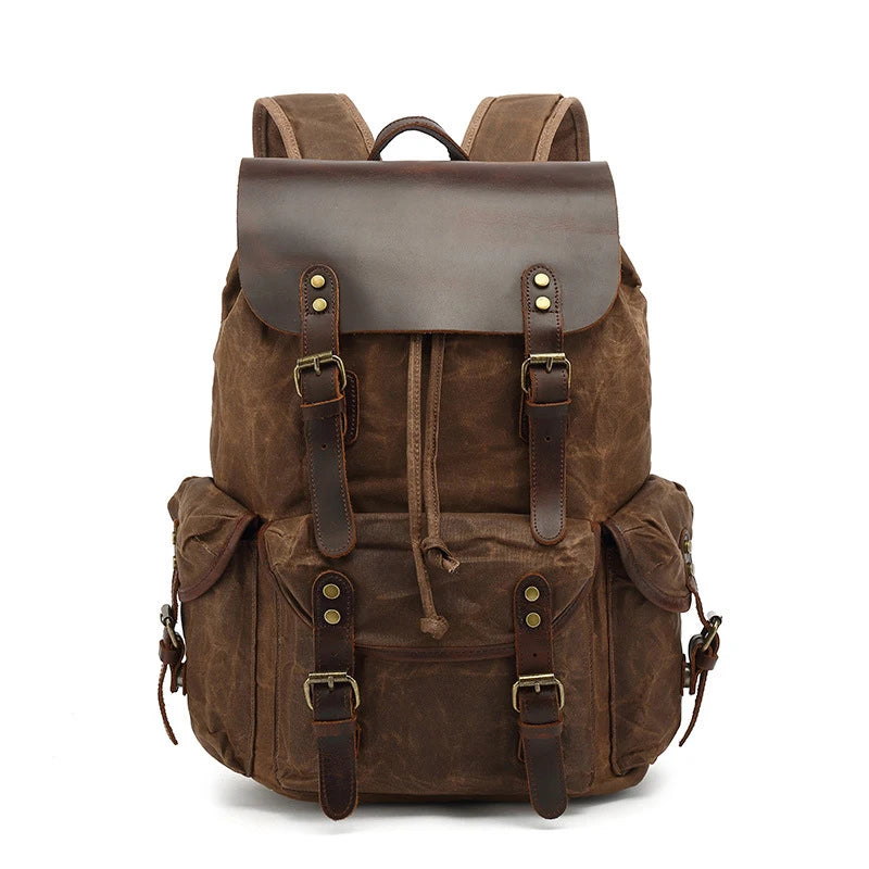CanyonRidge Waxed Canvas Backpack - Classic Leather Rucksack - Vintage wax canvas backpack Readi Gear