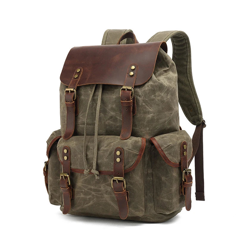 CanyonRidge Waxed Canvas Backpack - Classic Leather Rucksack