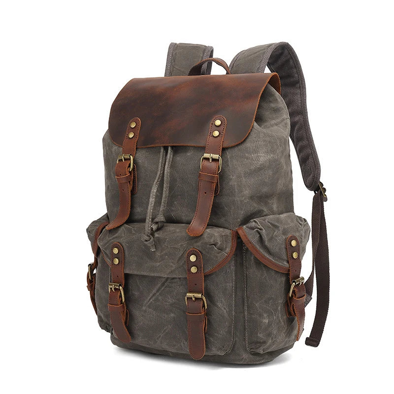 CanyonRidge Waxed Canvas Backpack - Classic Leather Rucksack