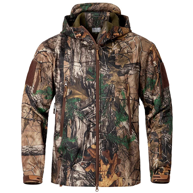 StealthCamo Waterproof Hooded Tactical Jacket - Warm Fleece, Windproof, Silent - Camouflage Jacket Readi Gear