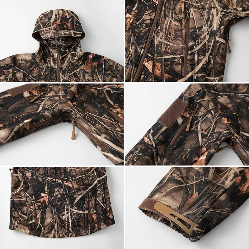 StealthCamo Waterproof Hooded Tactical Jacket - Warm Fleece, Windproof, Silent - Camouflage Jacket Readi Gear