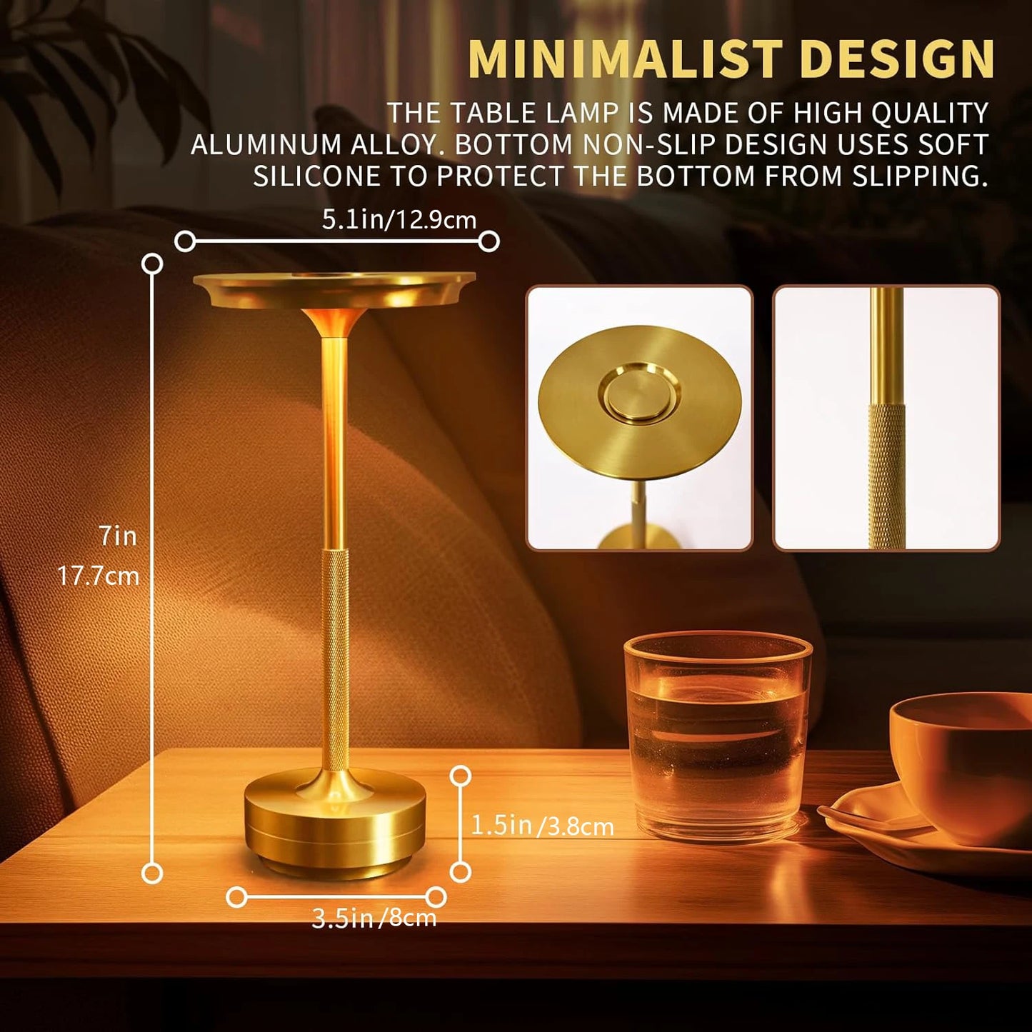 HaloGlow Ambient LED Table Lamp – Rechargeable, Cordless & Dimmable - rustic table lamp Readi Gear