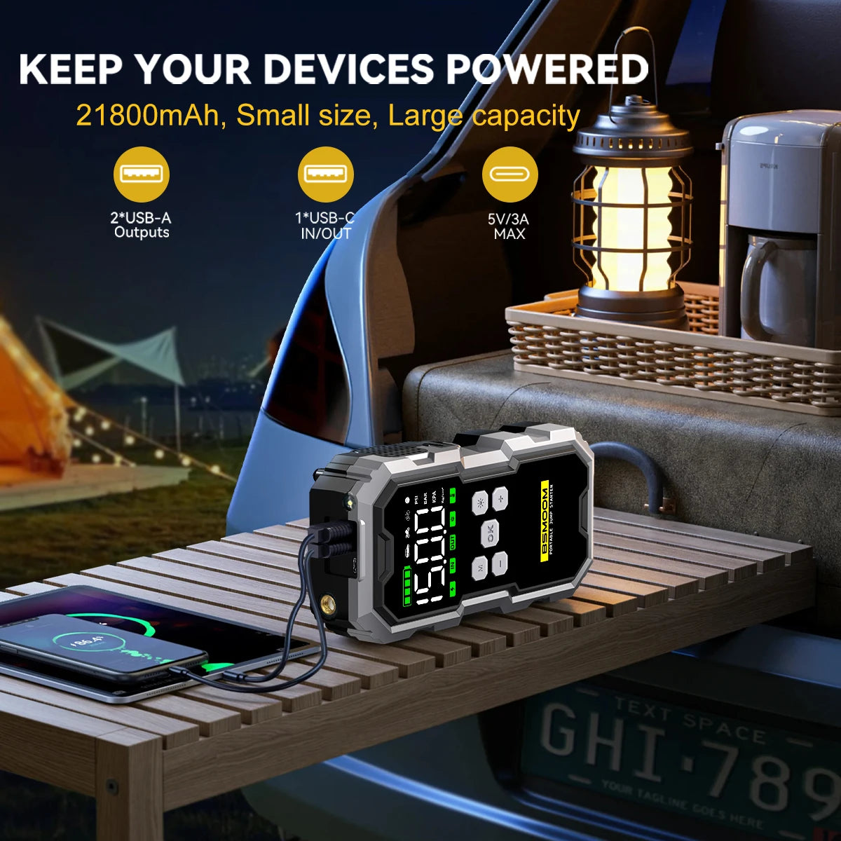 RescuePro Car Jump Starter, Tire Inflator, Power Bank & Flashlight - Car battery charger and power bank Readi Gear