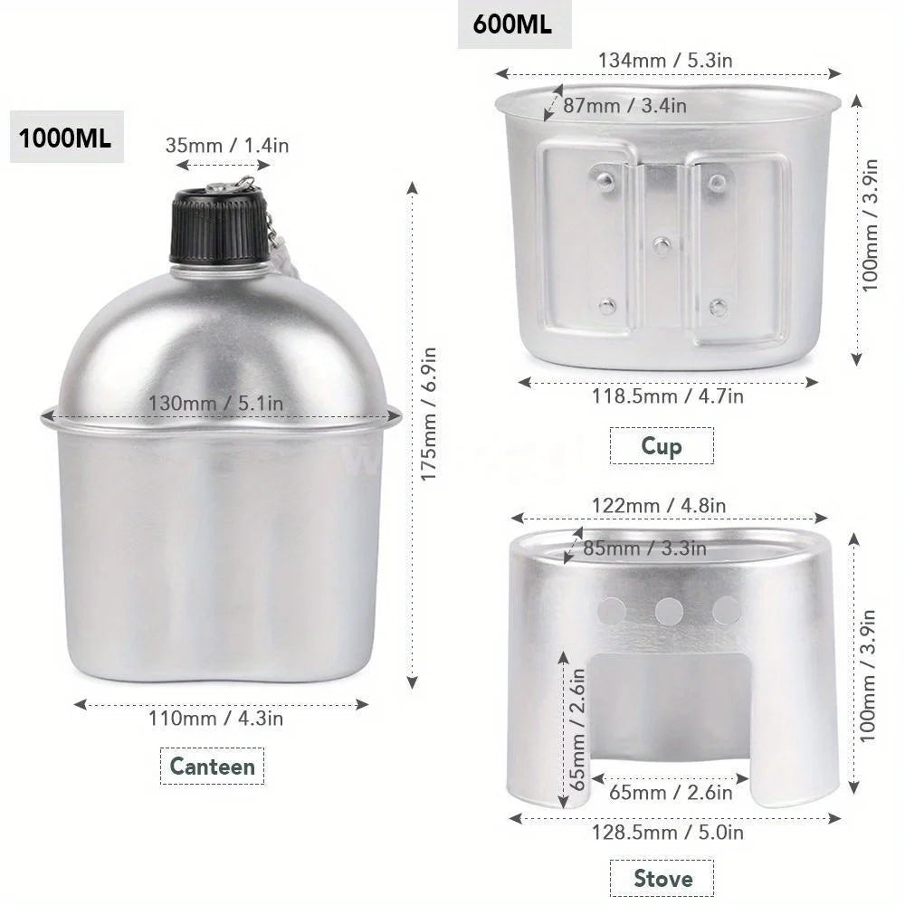 4-in-1 Survival Aluminum Canteen Kit - Water Bottle & Cookware Set - Canteen Set Readi Gear