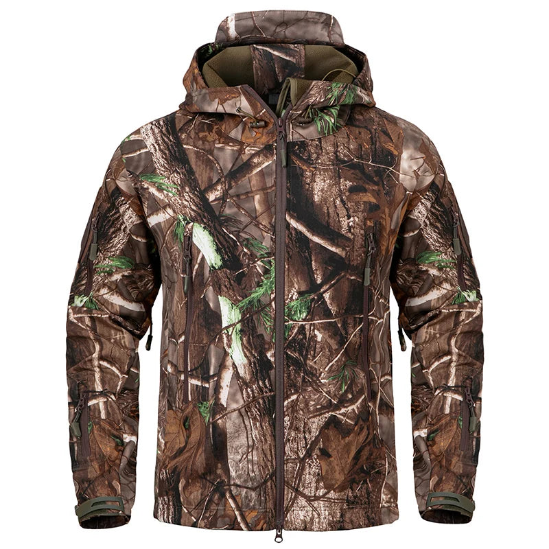 StealthCamo Waterproof Hooded Tactical Jacket - Warm Fleece, Windproof, Silent - Camouflage Jacket Readi Gear